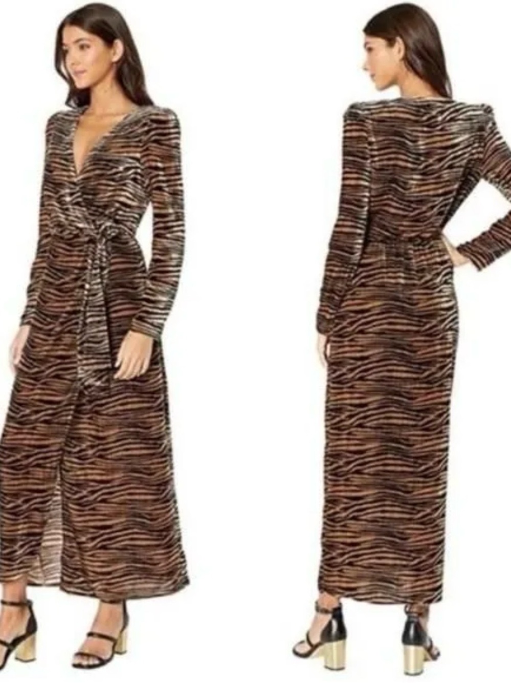 Wayf Brown & Black Tiger-Stripe Wrap Maxi Dress